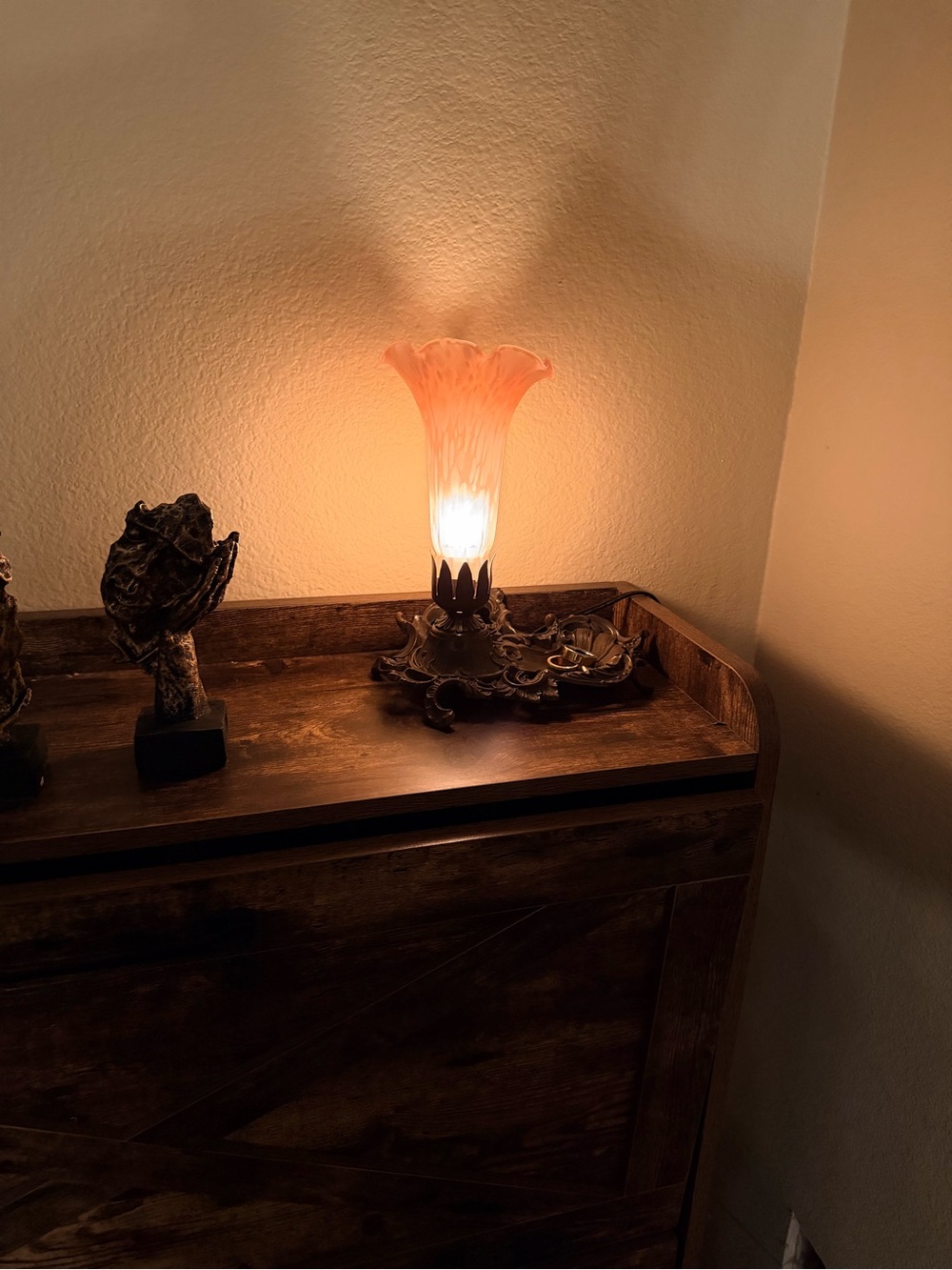 Art Noveau Vintage Style Pink Glass Table Lamp by